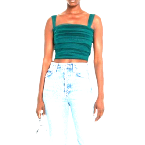 Emerald Green Velvet Ruched Camisole Top L NWT